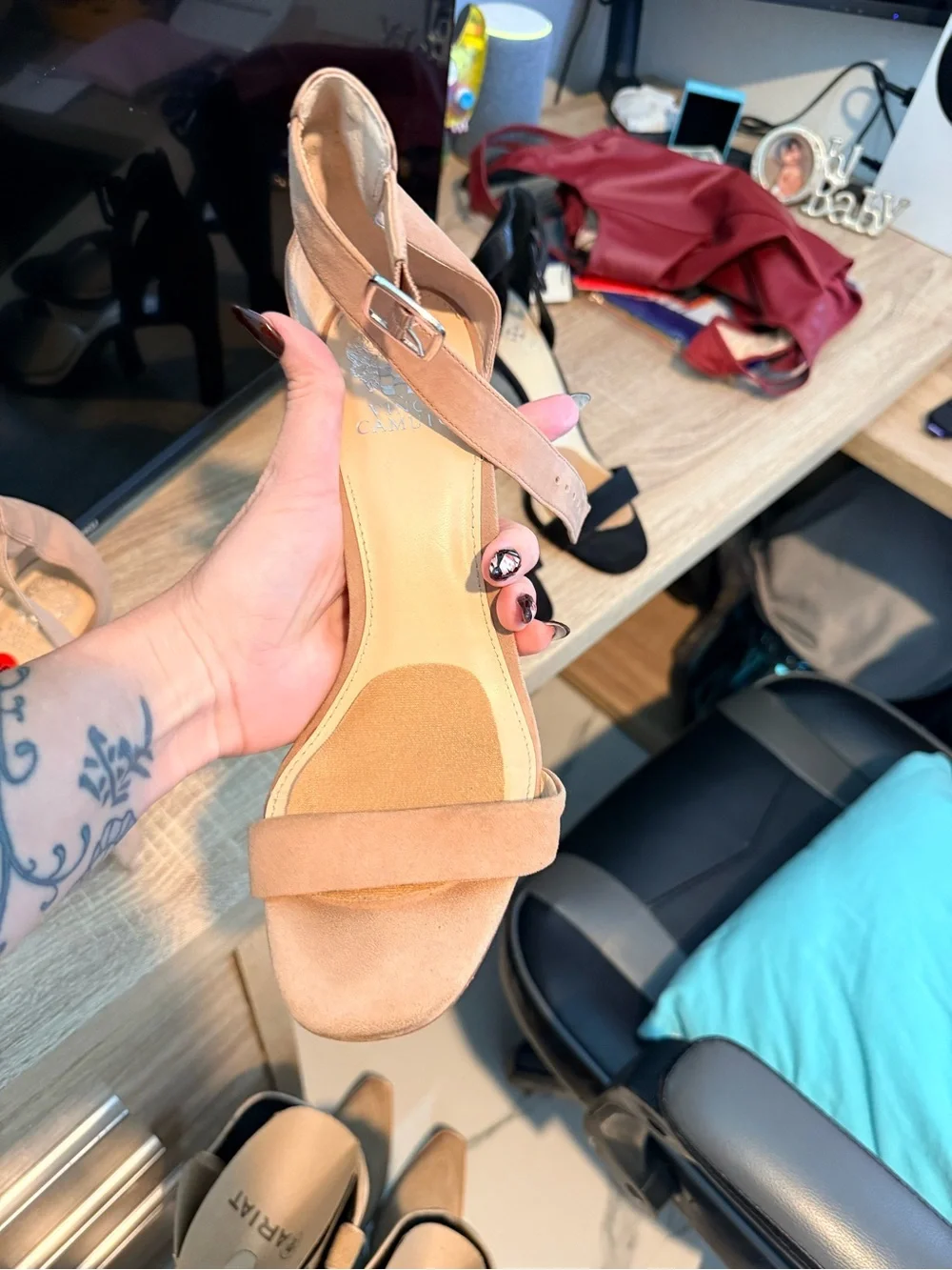 Vince Camuto Blush Suede Open-Toe Ankle Strap Heels